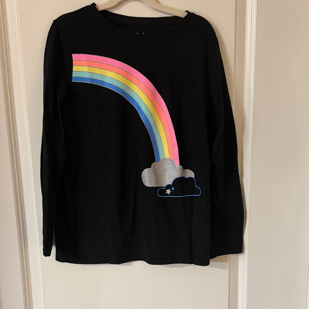 Cat & Jack Black Long Sleeve Tee with Colorful Rainbow